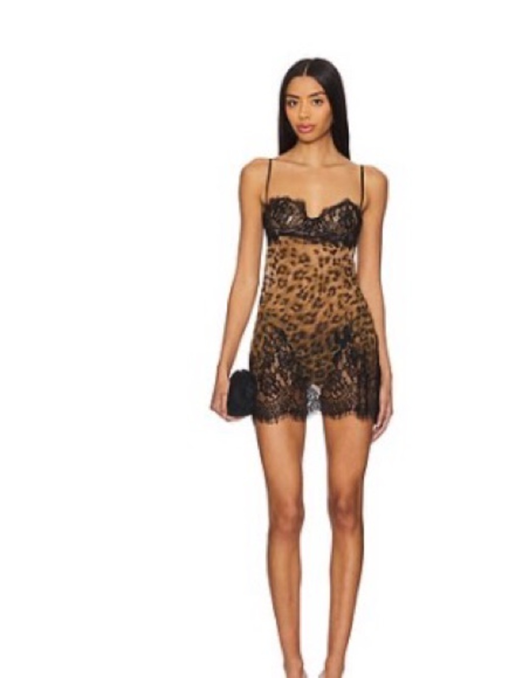 NBD Leopard Lace Chemise Slip - Black and Tan